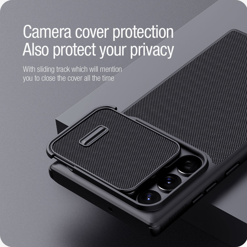 Fiber Texture Shockproof Slide Lens Protector Phone Case for Samsung Galaxy S22 Ultra