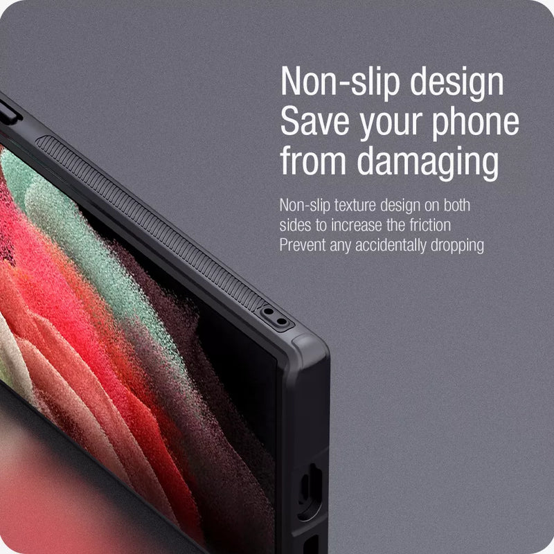 Fiber Texture Shockproof Slide Lens Protector Phone Case for Samsung Galaxy S22 Ultra