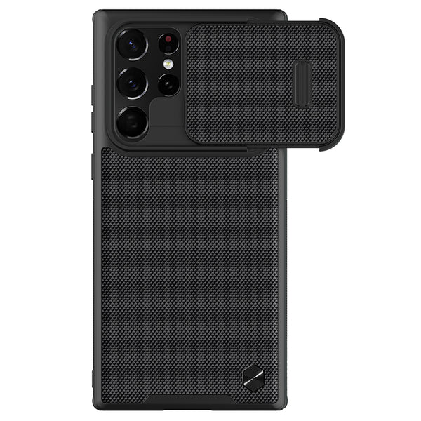 Fiber Texture Shockproof Slide Lens Protector Phone Case for Samsung Galaxy S22 Ultra